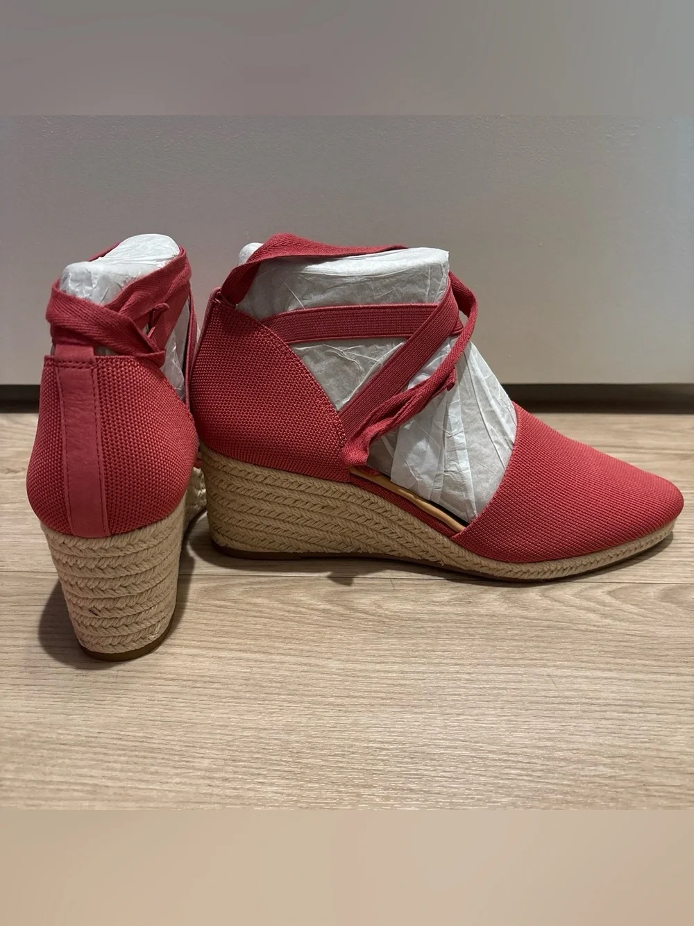 Women's Coral Pink Canvas Espadrille Flats with Ankle Tie